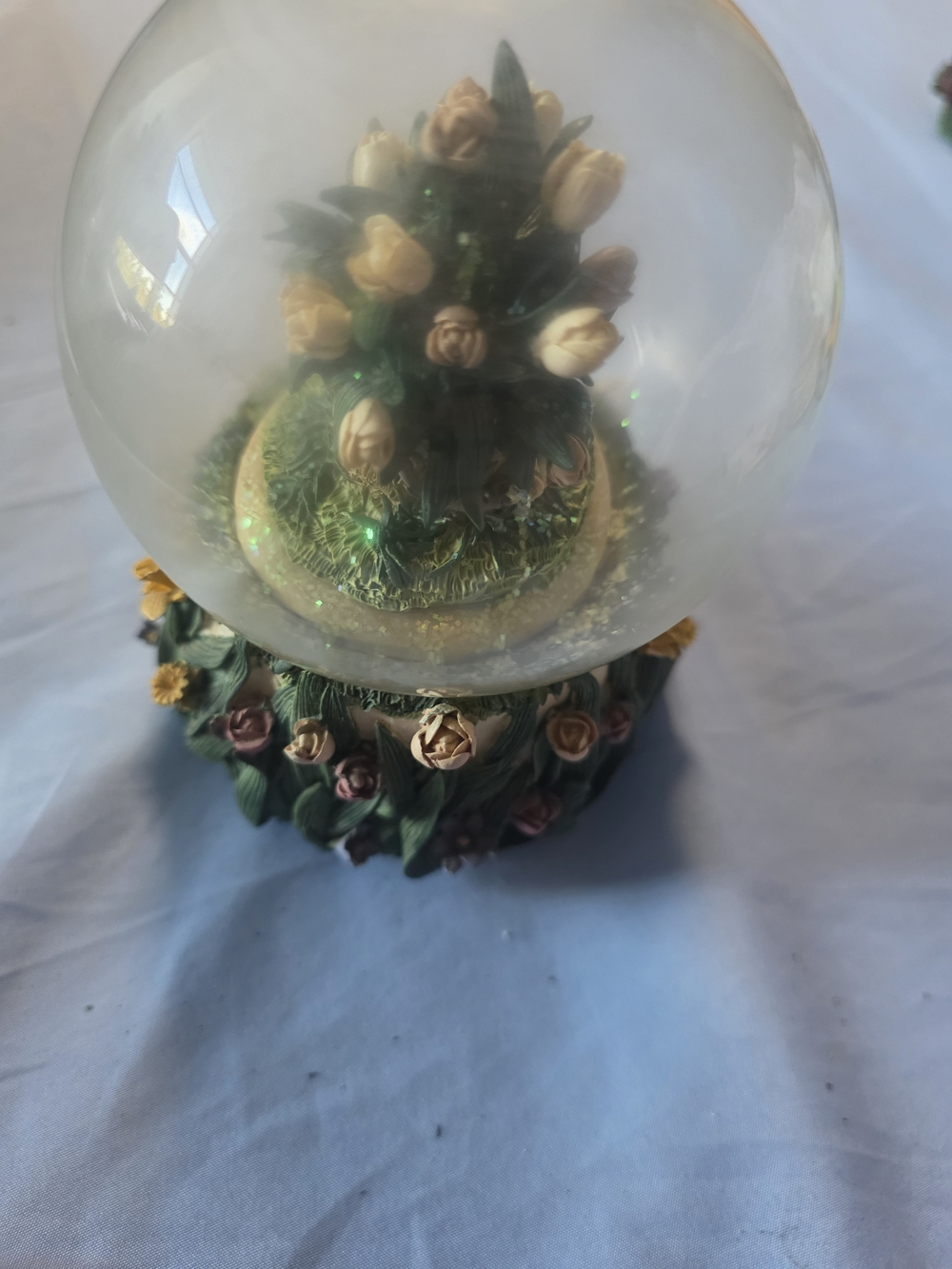Yellow Rose Floral Snow Globe Decorative Accent